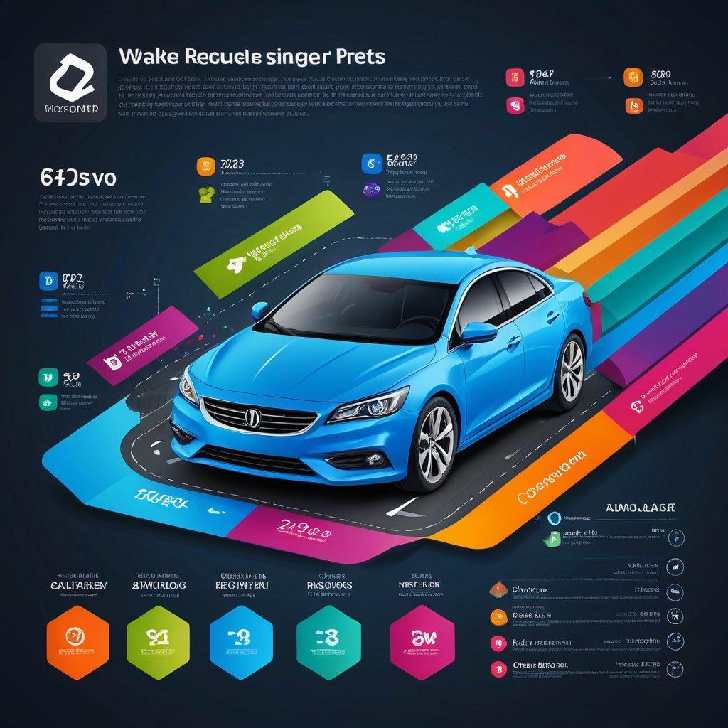 A visually engaging comparison chart featuring various auto insurance coverage options, with icons representing coverage types like collision, liability, and comprehensive. Include a car in the center, surrounded by vibrant labels and graphical elements illustrating discounts and deals. Make the background dynamic with colorful abstract shapes that symbolize value and savings. Use a clean, modern infographic style. vibrant colors. 3D elements.